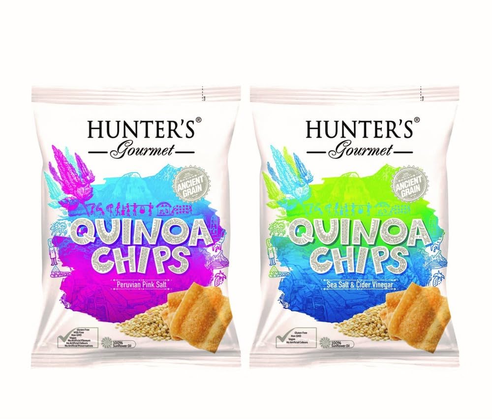 Hunter's Gourmet Quinoa Chips Pink Salt, Sea Salt Cider Vinegar Flavors 75gm Pack of 2