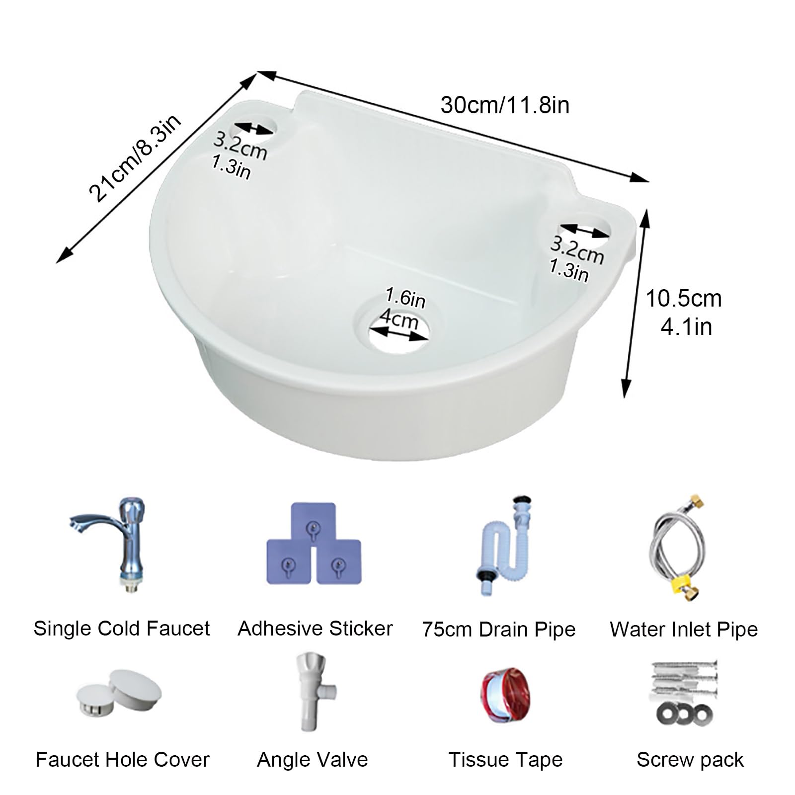 Évier Mural en Plastique, Petit Évier de Salle de Bain pour Camping-Car, Installation Sans Perçage, Lavabo Autocollant, pour Garage, Buanderie et Jardin, 30 x 21 x 10,5 cm(Black)