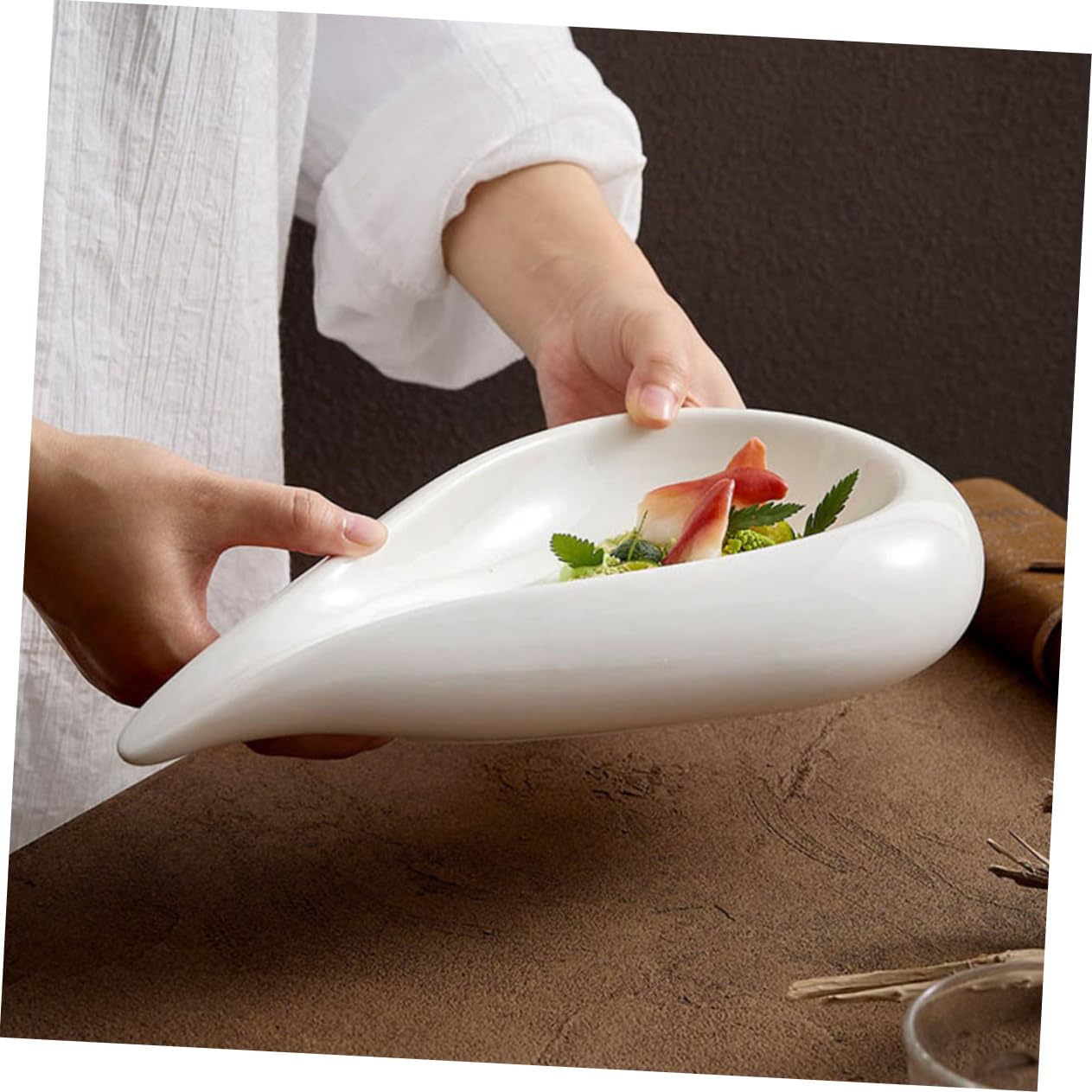 Alipis Plato de Aperitivo de Cerámica Blanco, Forma de Gota, Superficie Lisa y Resistente, para Servir Comida en Fiestas y Recibir Invitados