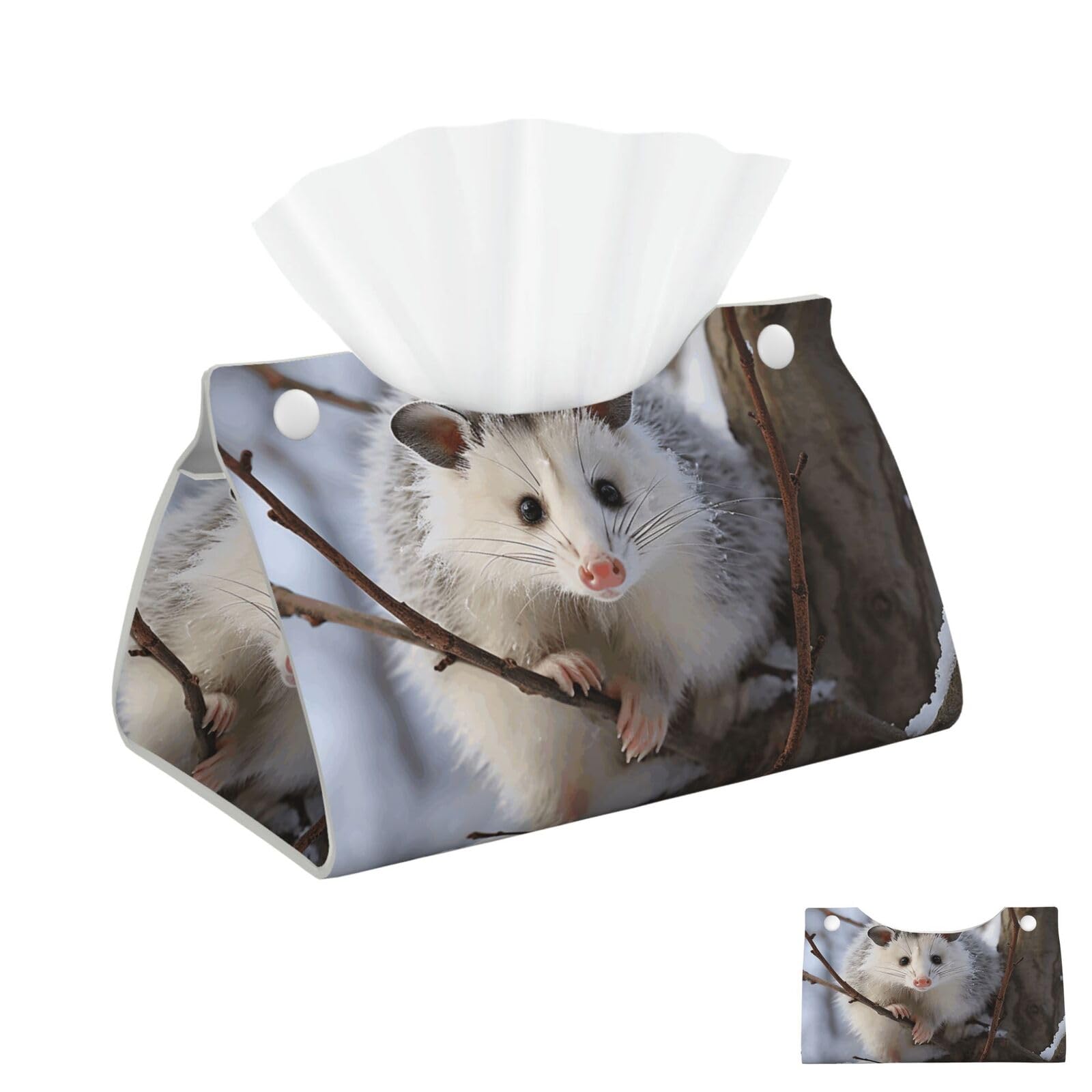 Opossum in Snow Tissue Box Cover Square Cube Boxes