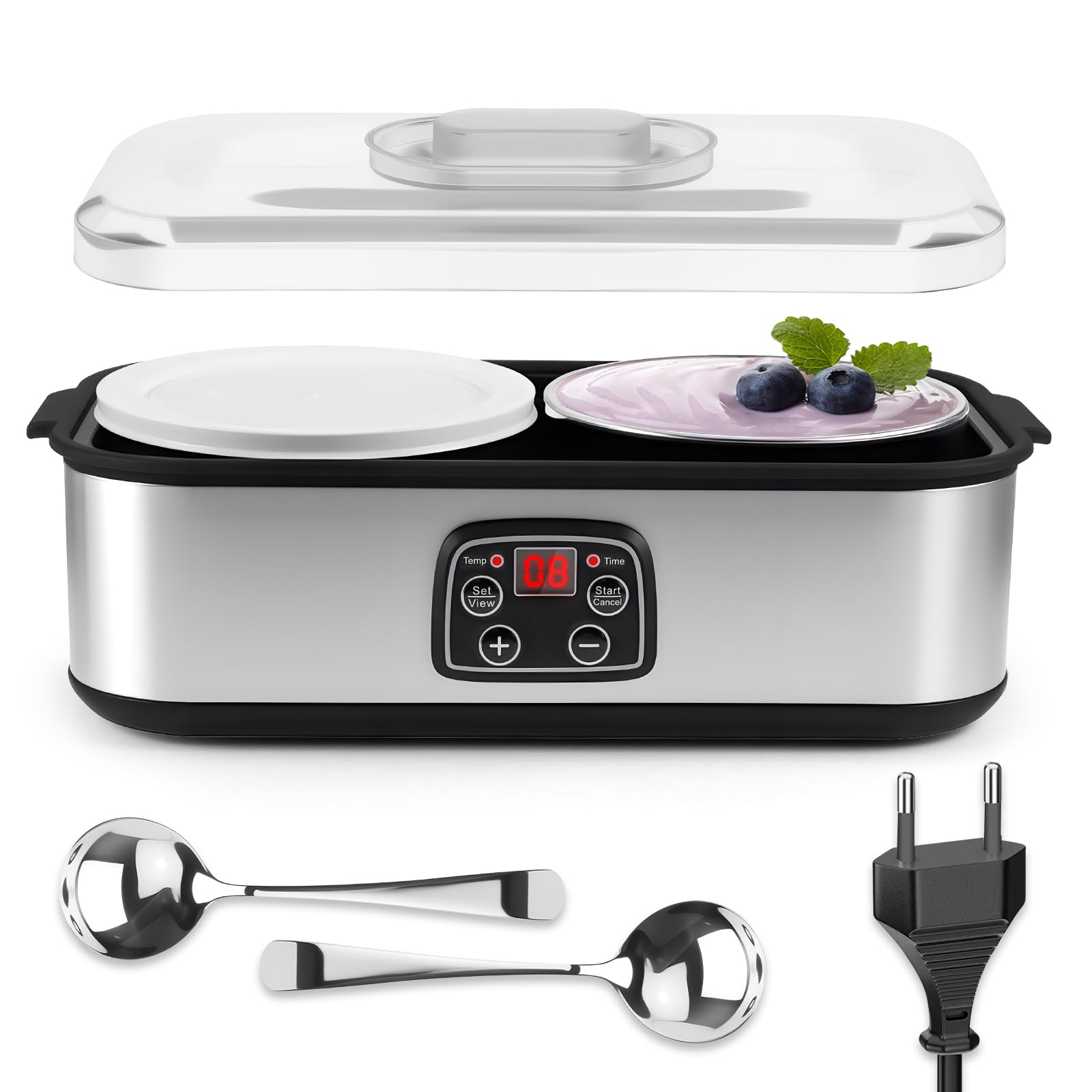 Machine à Yaourt Electrique 2L, Fabricant de Yaourt Confiture, 2 Pots en Verre