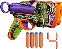 Vista 1 de Nerf Marvel Hulk Dart Blaster 4 dardos de espuma Nerf N1 Diseños de piel inspirados en Hulk Regalos para llenar calcetines navideños