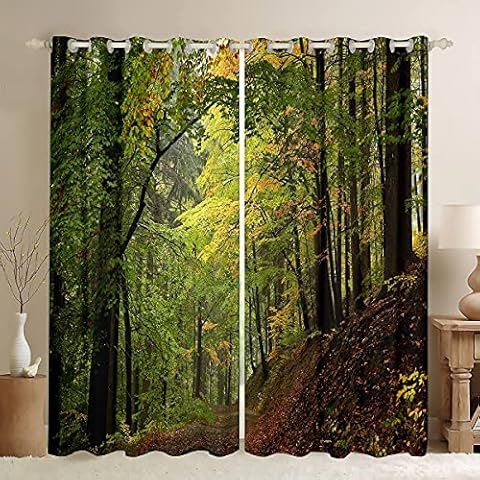 Loussiesd Cortinas de bosque para ventana de otoño y bosque Cover