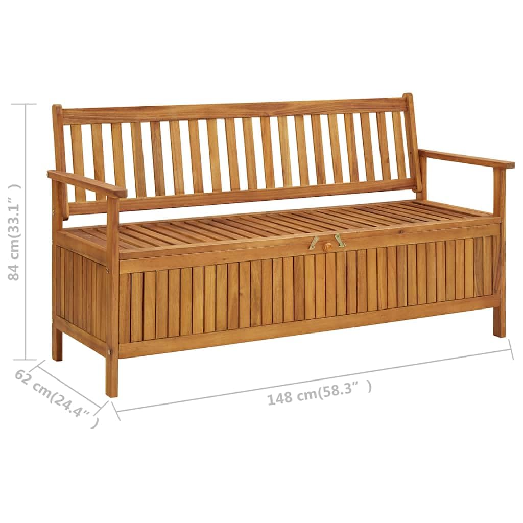 Banc de jardin en bois avec espace de rangement en bois d'acacia massif - 148 x 62 x 84 cm - 1 compartiment de rangement - Pour terrasse, jardin, parc, balcon, siège avec ordre