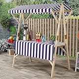 VOLDAX Marktstand Imbisswagen Marktstand-Display Aus Holz, Süßigkeiten/Eis-Verkaufsstand mit Markise Faltbare Bauernmarktstände for Straßen/Bauernmärkte(Blue,120cm/47in)