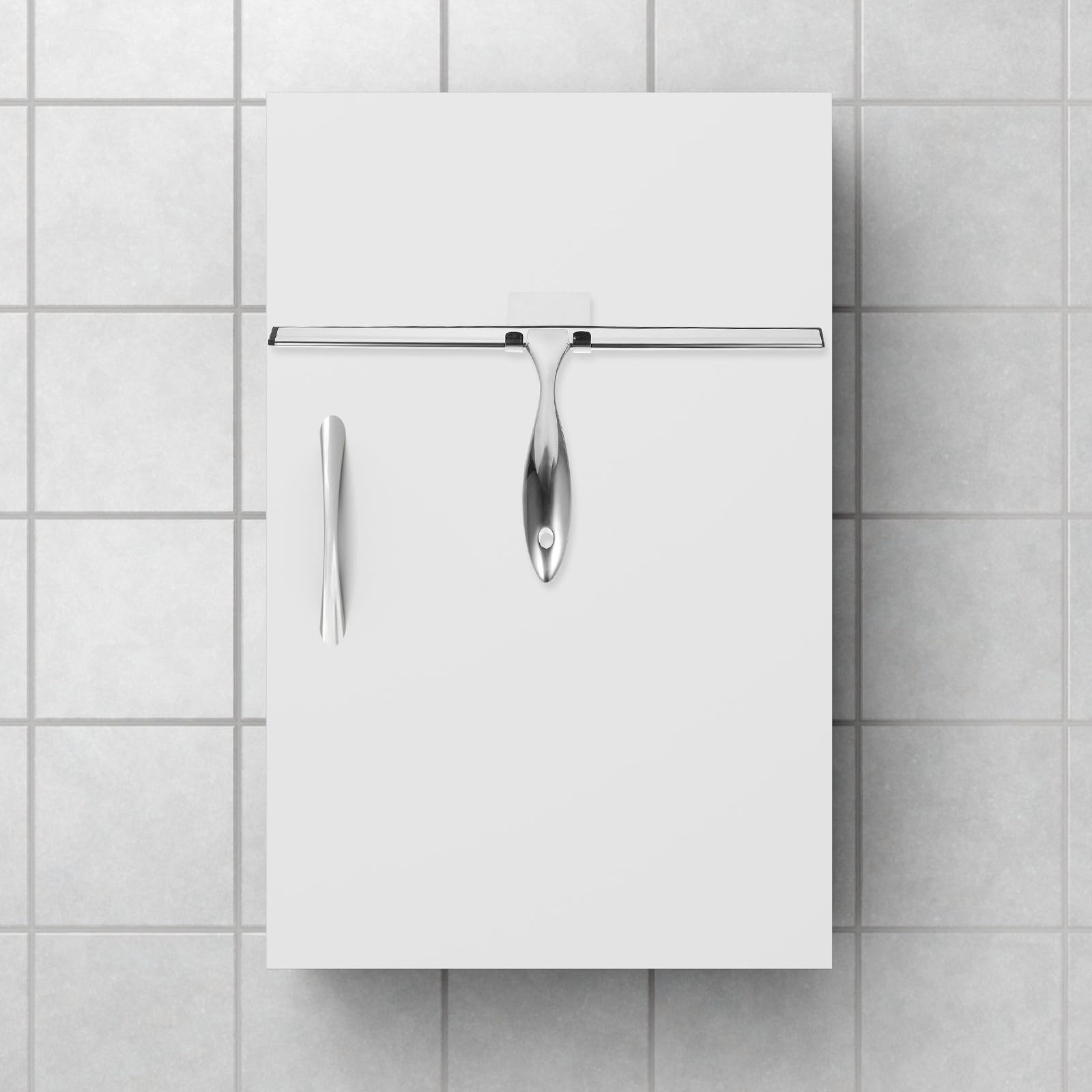 LALAFINA Limpiador de Ventanas y Espejos Mango Cómodo y Hoja de Silicona de 14 Pulgadas, Acero Inoxidable Resistente para Baño y Lavandería