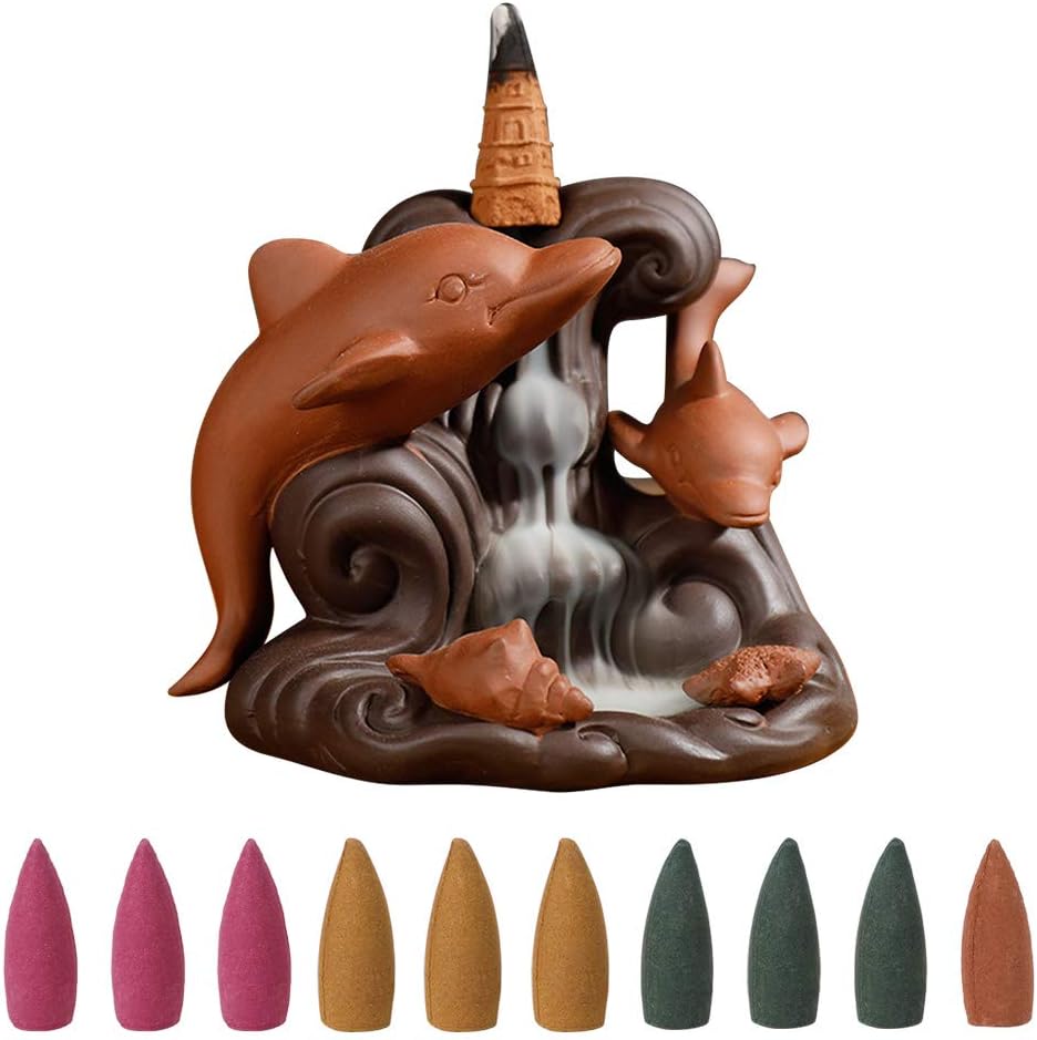 Backflow Incense Burner Waterfall Incense Burner Backflow Incense Burner Dolphin Ornament Backflow Incense Burner Incense for Office Table Home Decoration