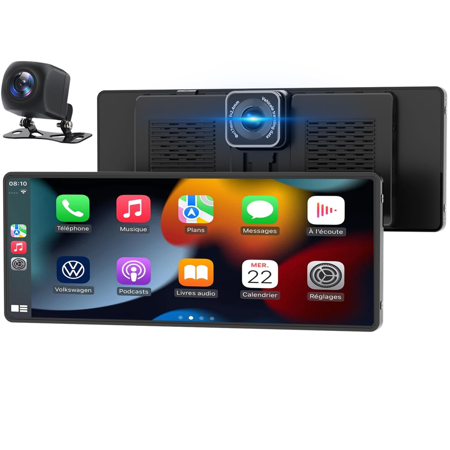 Pantalla Coche, 10.26" Pantalla Carplay Coche para Apple y Android con Cámara Trasera y Delantera HD 1080P, Navegación GPS, Sonido Premium, Control por Voz, Encendedor de Coche de Doble Puerto