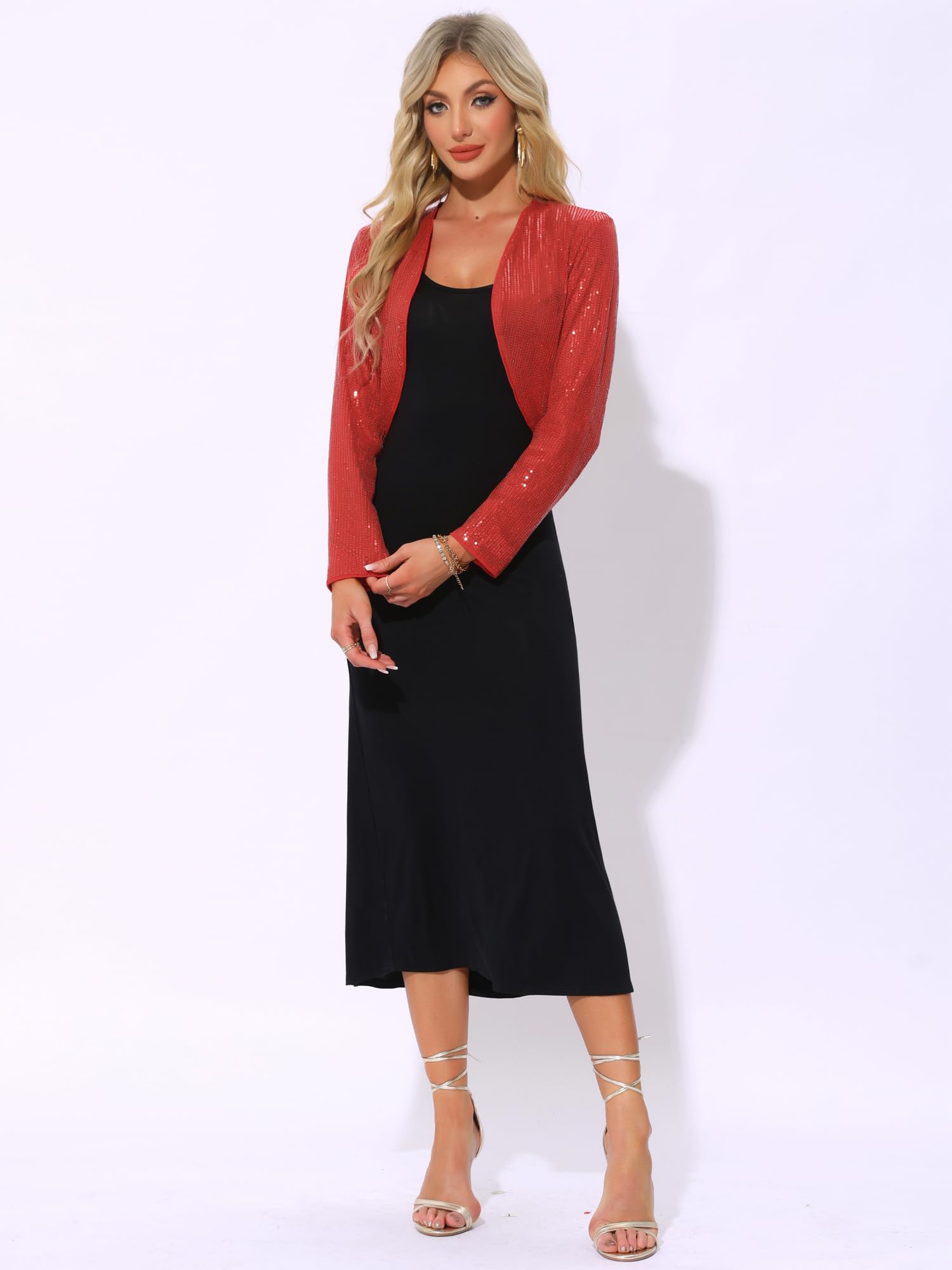 Allegra K Damen Pailletten Bolero Jacke Offene Vorderseite Party