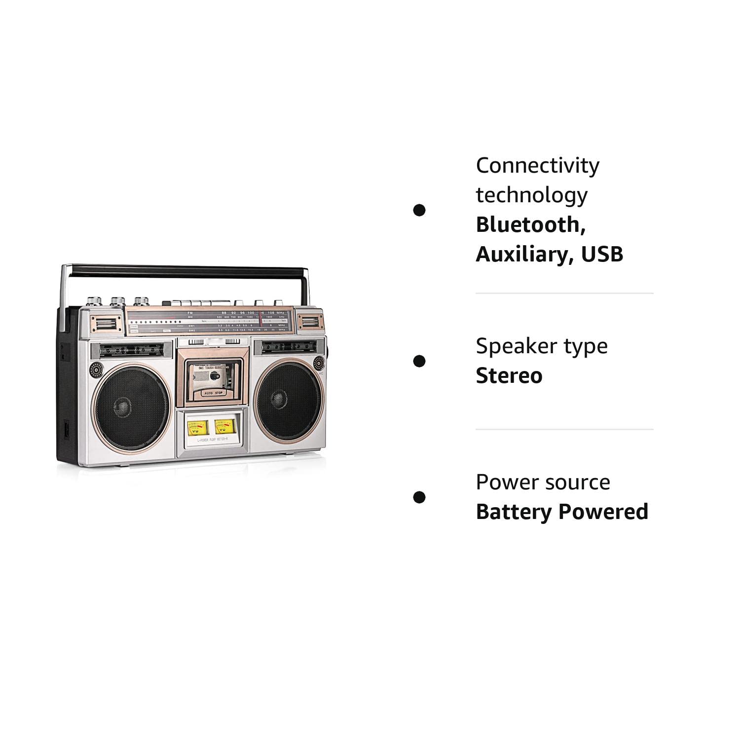 Radio Retro, Casete Boombox, grabadora de Reproductor de Casete de Radio, Radio Am/FM, transmisión inalámbrica, Ranuras USB/Micro SD, Entrada Auxiliar, Conector para auri