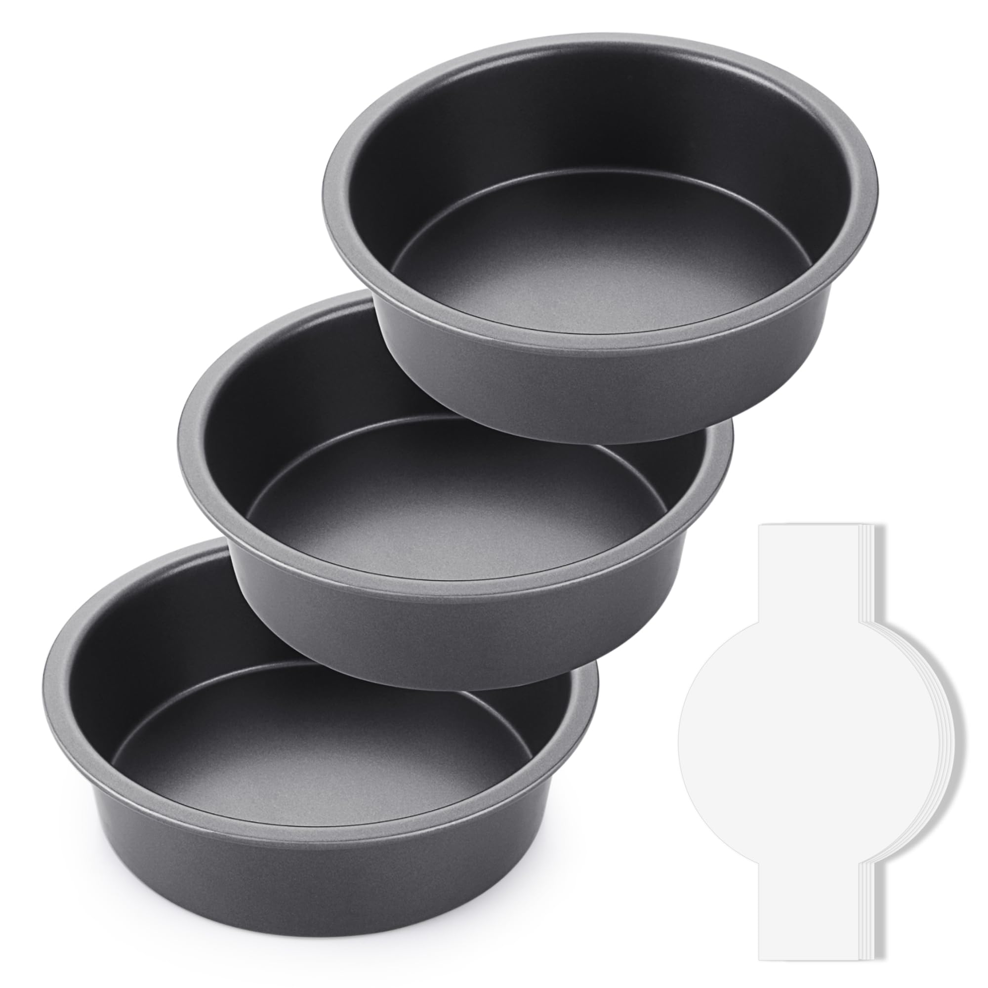 HONGBAKE8 Inch Round Cake Pan Set for Baking, Nonstick Circle Cake Pans with Wider Grips, 3 Pieces Layer Cake Tin, Cheesecake Mold, Huty Duty, Dishwasher Safe - Grey