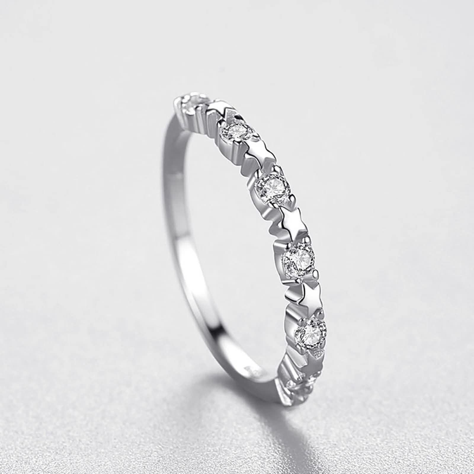 Anelli da ragazza per lei, anelli in argento sterling alla moda con strass a stella singola fila gioielli vintage per le donne, Adjustable, Zirconia cubica