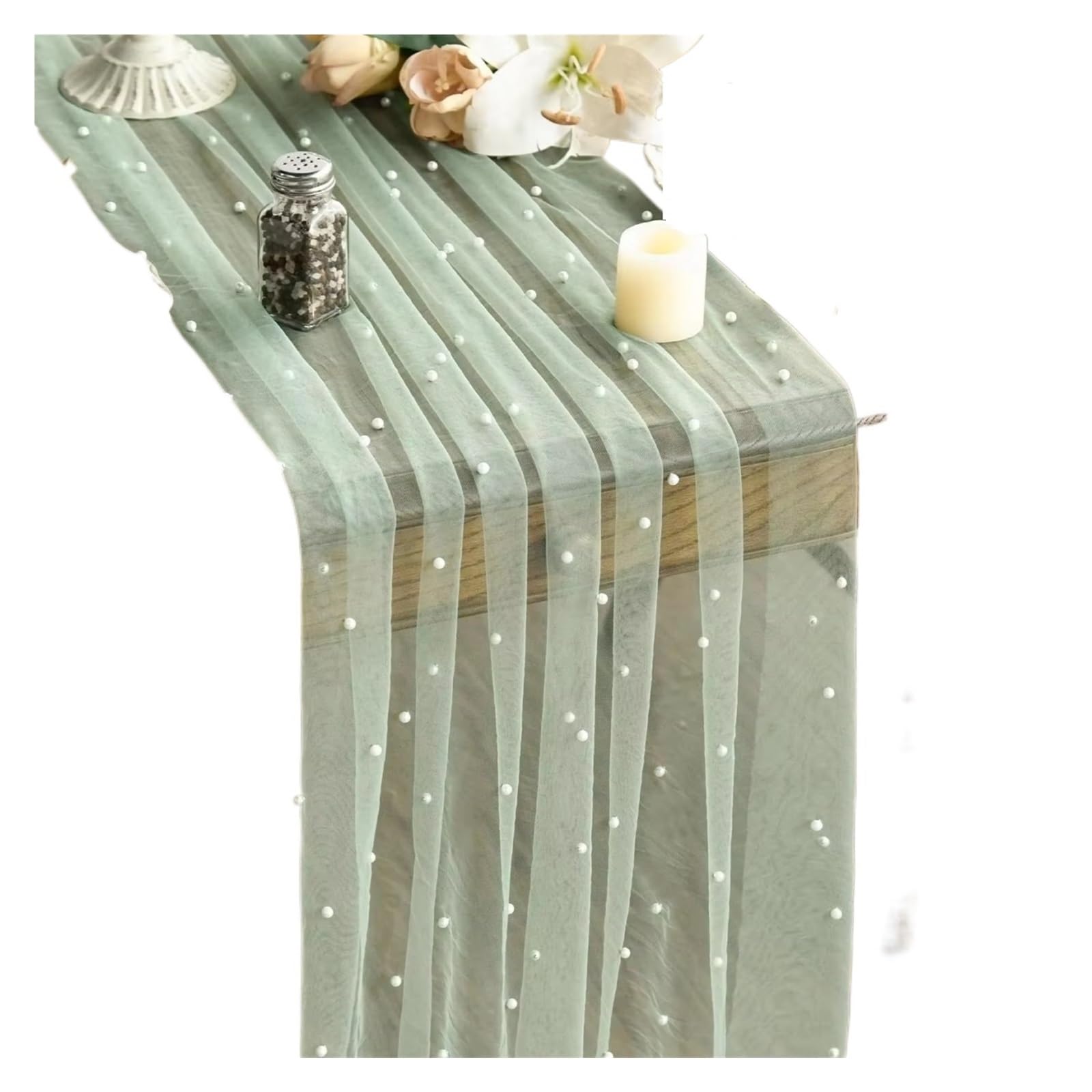 Chiffon Table Runner 75*300CM Wedding Peral Tulle Table Runner 10FT Sheer Voile Dining Decoration(Green)