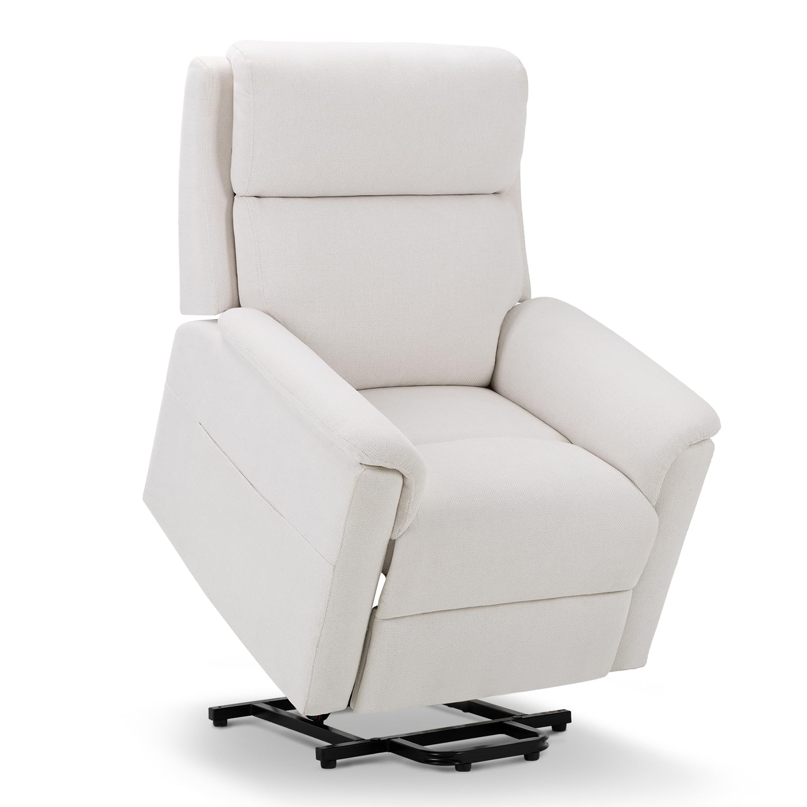 Power Lift Recliner Chair for Elderly-Electric Lift Chair Remote Control, Ergonomic Fabric Recliner Chair Single Sofa Chair with Side Pocket-White