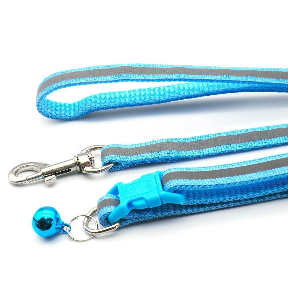 Small Dog Puppy Pet Collar and Lead Set Reflective Hi-Vis Strip Nylon Adjustable Size 19-32cm Collar with Bell and 120cm Leash Light Purple - Image 3