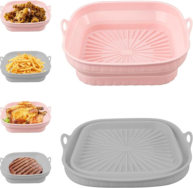 2Pcs Silicone Air Fryer Liner 8 inch Square Foldable & Reusable Air