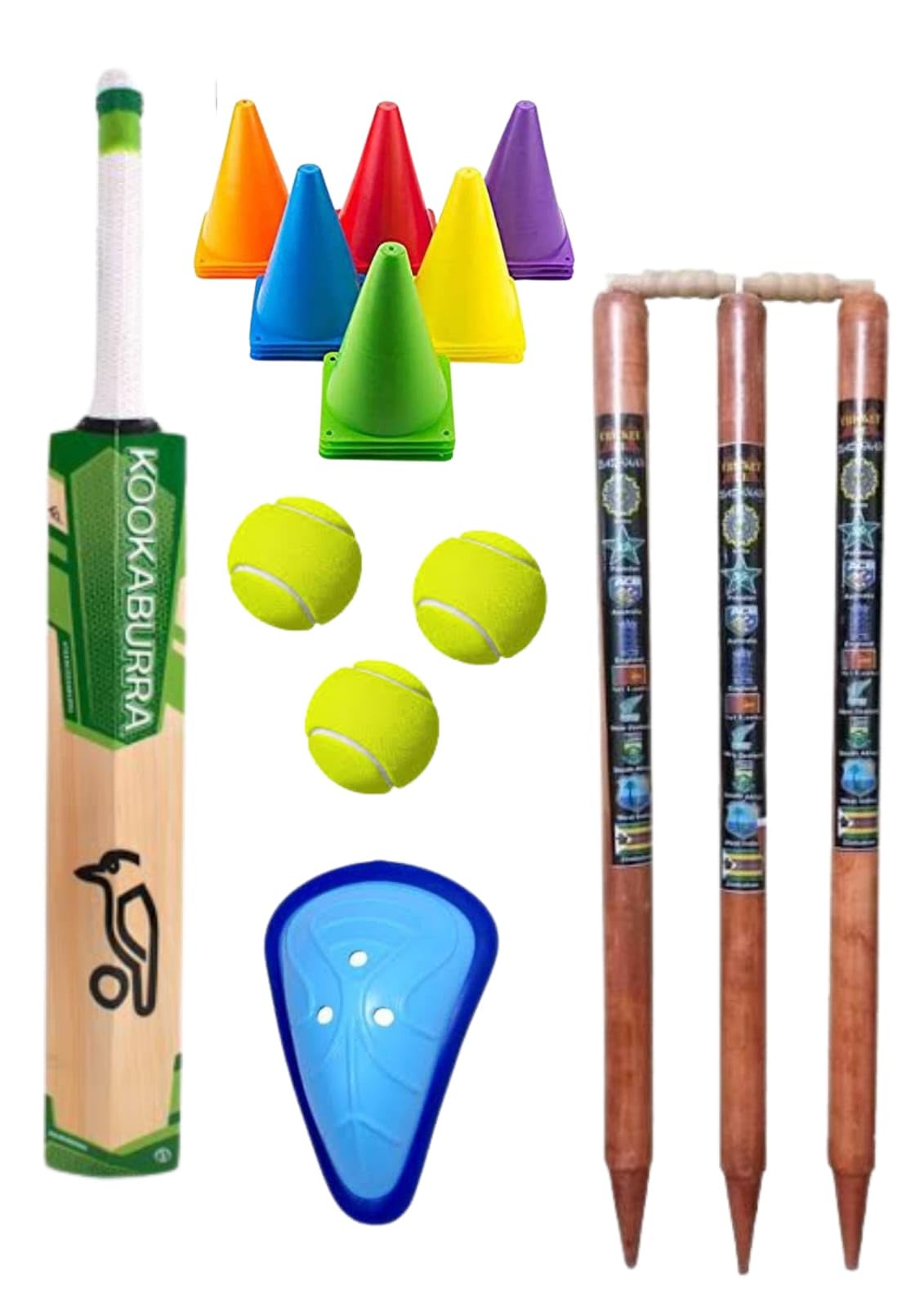 VINOX Ultimate Kookaburra Cricket Training Kit for All Ages-1 Popular Cricket bat 1 Tennis Ball 1 Abdo Guard 1 Stump Set 12 Plastic Marker Cones Set (6) (B0CGHLDPQX) Amazon Price History, Amazon Price Tracker