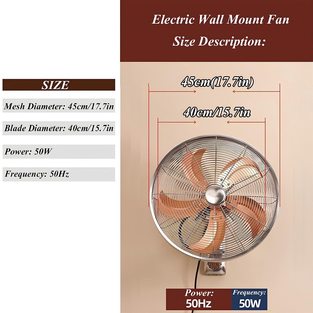 Ventilador industrial de montaje en pared de 17.7 pulgadas, 3 velocidades, ventilador oscilante de alta velocidad para taller, garaje, patios, ventilador de refrigeración comercial
