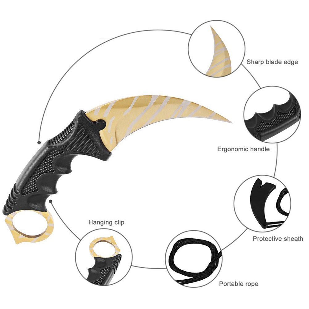 Karambit Jagdmesser – Taktisches Klappmesser Mit Greifergriff, Golden, Für Camping, Survival & Sammler