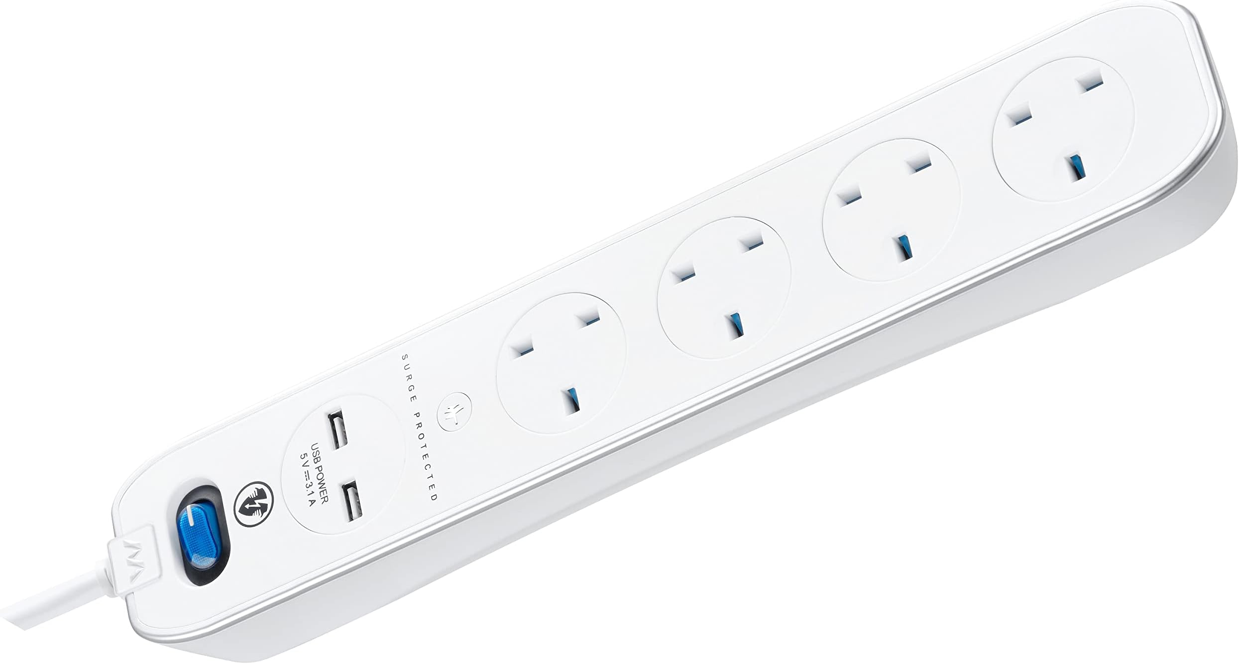 Masterplug SRGLSU42PW 4 Gang 2m Surge Protected with 2 x USB Sockets in White