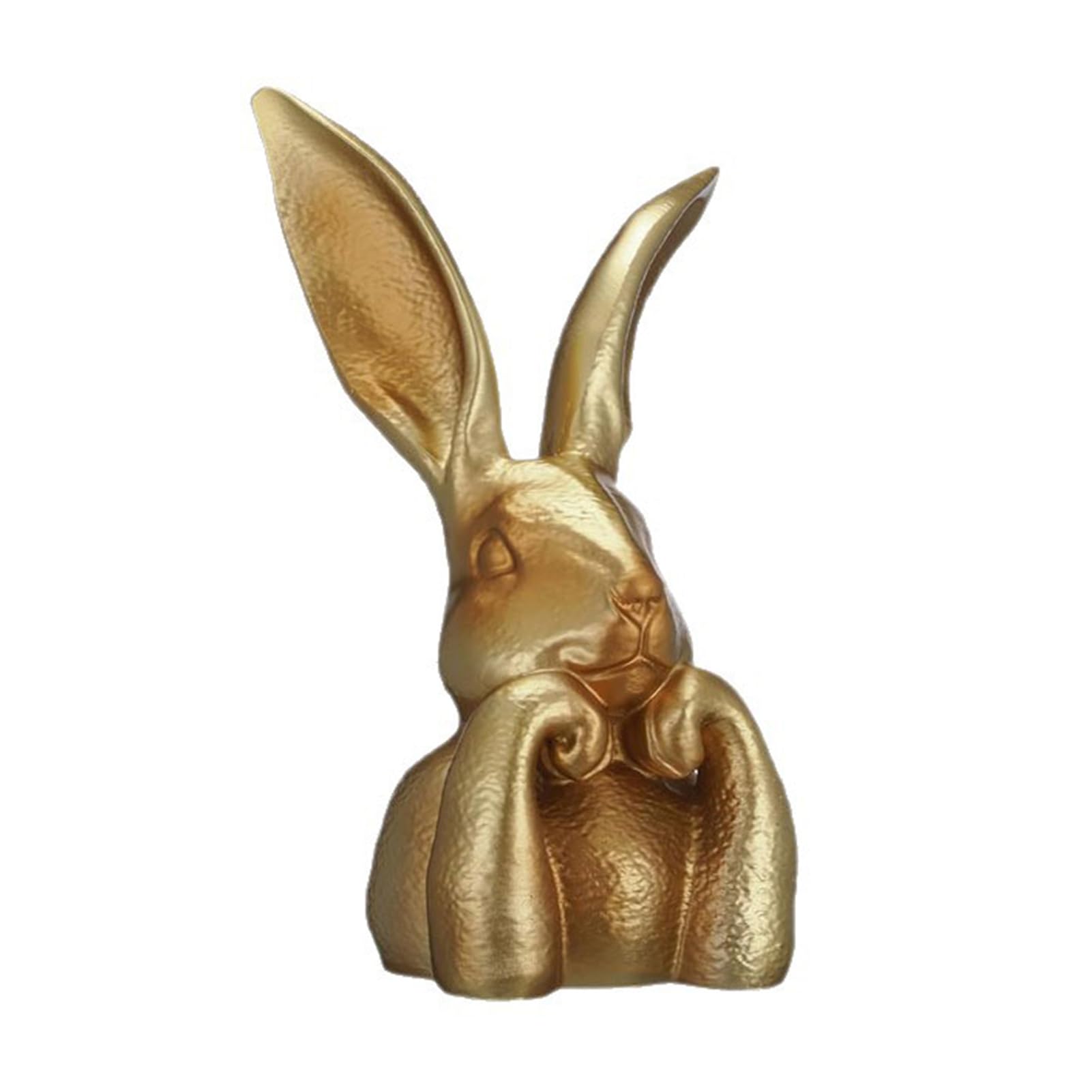 Glifora Easter Bunny Figurine - Golden Resin Rabbit Statue, Cute Bunny Holding Face Tabletop Ornament for Spring Tiered Tray, Shelf and Table Centrepiece