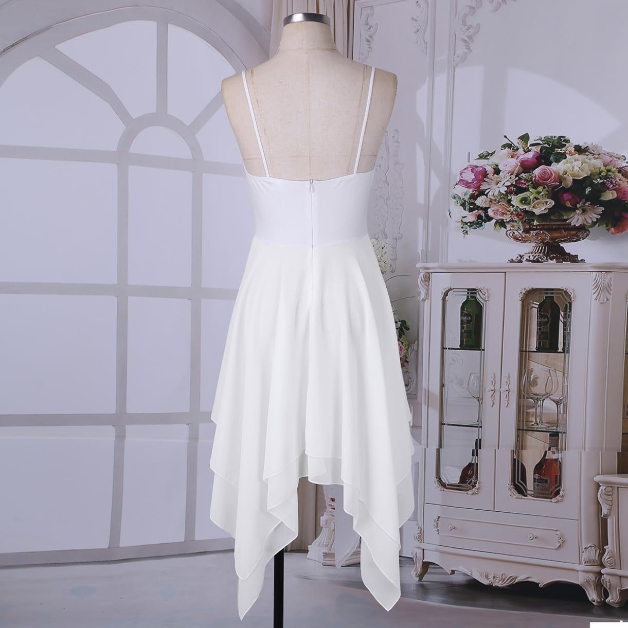 FEESHOW Women Lyrical Dance Costumes Elegant Modern Ballet Dance Dress Spaghetti Strap High Low Contemporary Dancewear