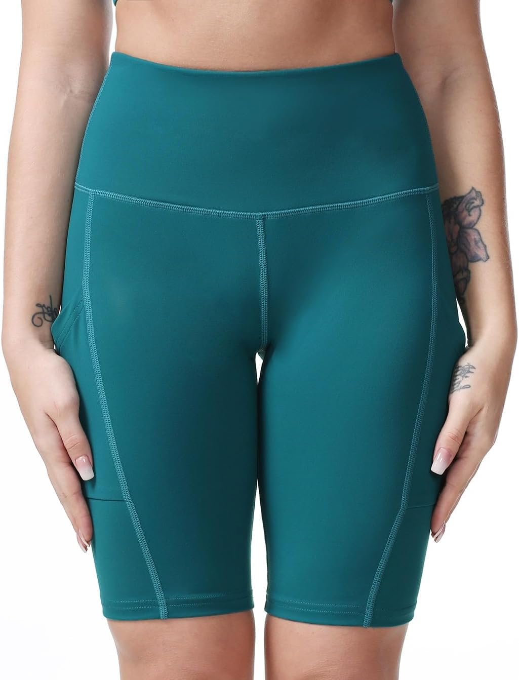 Women's 8" High Waist Yoga Shorts with Pockets, Tummy Control Workout Shorts for Yoga, Pilates & Gym Training