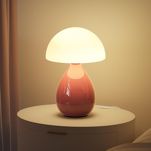 Miniatura 9 de Lámpara de hongo, lámpara de mesa pequeña vintage para dormitorio, luz nocturna LED de cerámica con grietas de hielo para niños, lámpara de mesita
