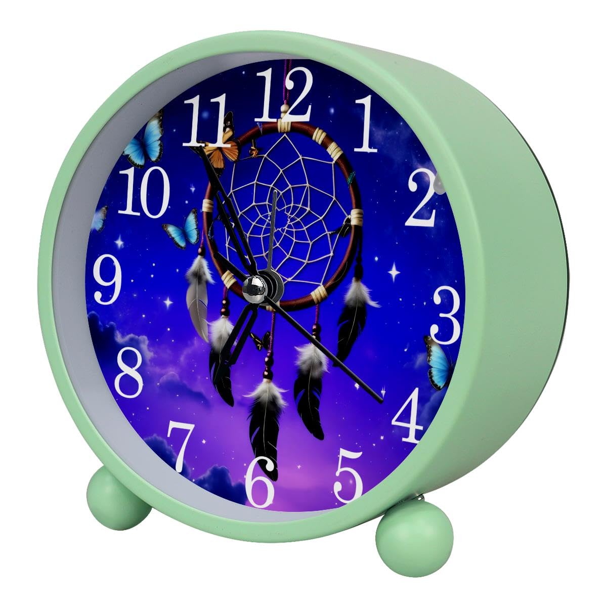 Alarm Clock Butterflies Dreamcatcher, Silent Non-Ticking with Night Light