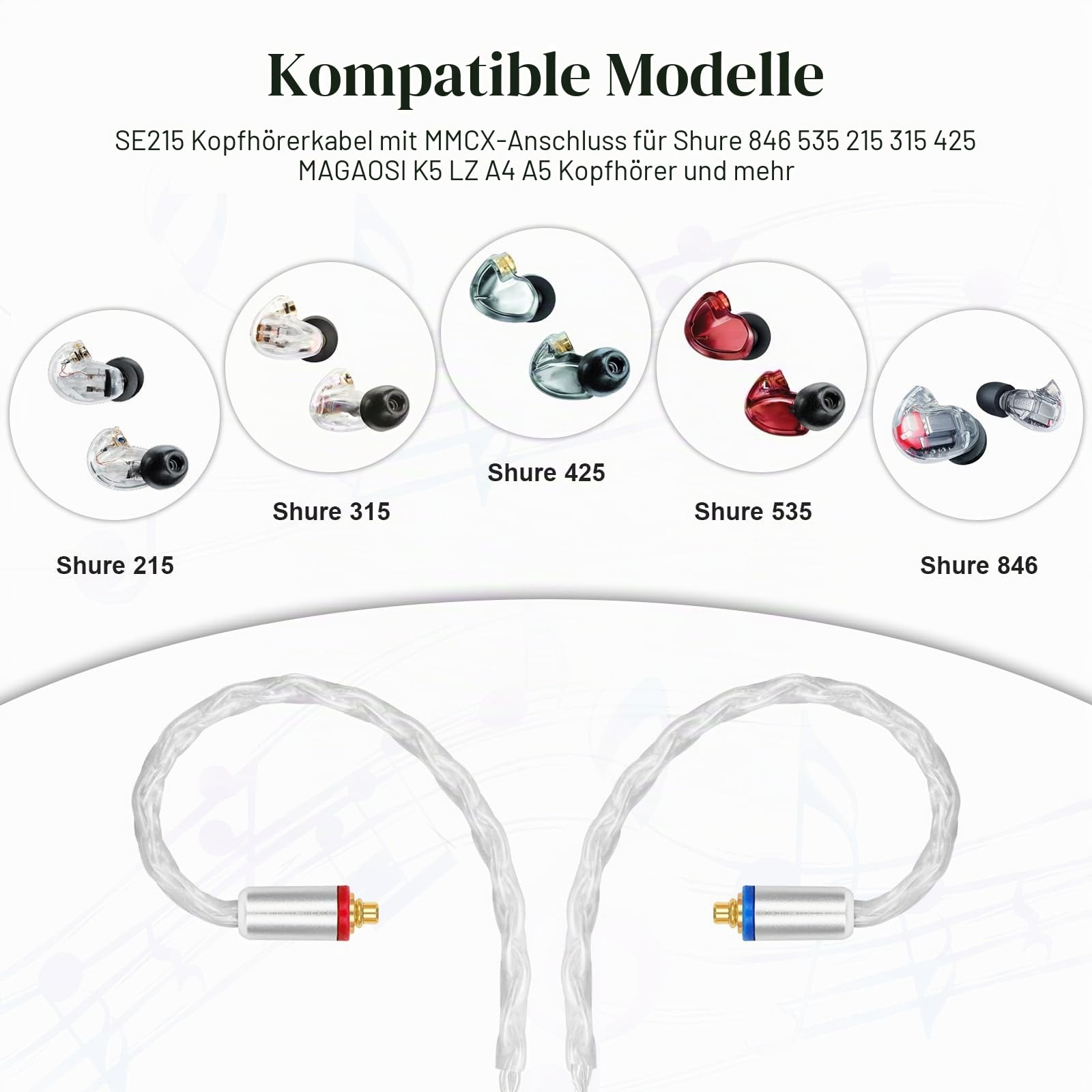 Zosvoses SE846 Kabel kompatibel mit Shure SE215 SE315 SE846 SE535 SE425 LZ A4 A5 UE900 Kopfhörern MMCX Ersatzkabel