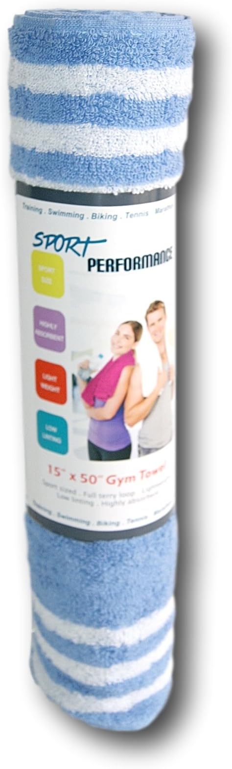 Terrycloth Gym Towel - 15'' x 50'' - Blue Stripe