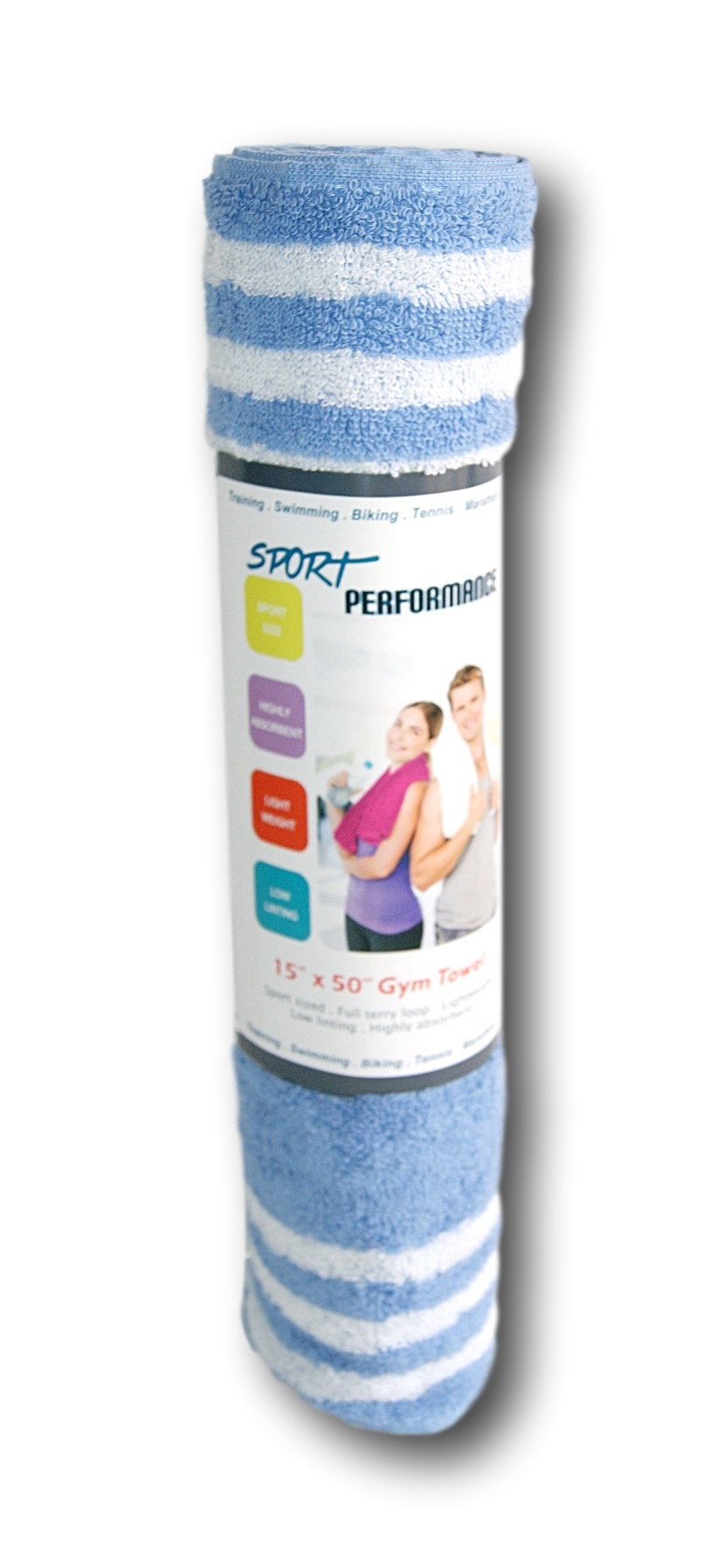 Terrycloth Gym Towel - 15'' x 50'' - Blue Stripe