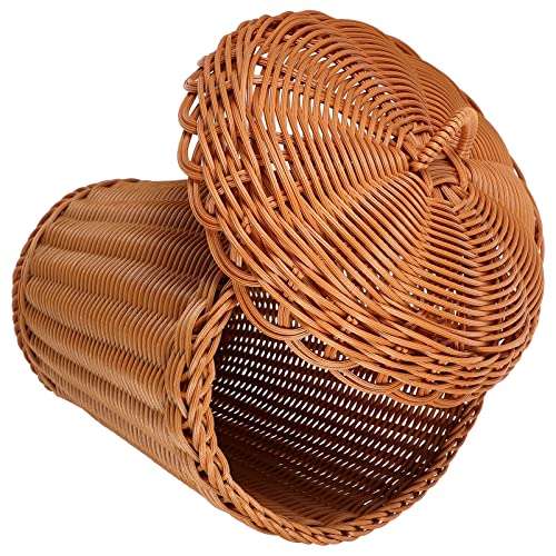 PATKAW Poubelle En Osier Avec Couvercles Imitation Rotin Tissé Poubelle Corbeille À Papier Poubelle Poubelle Organisateur Pour Cuisine À Domicile 24. 5Cm