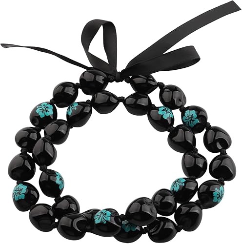 BNQL Collar grueso hawaiano Kukui Nut Lei con cierre de lazo de cinta, regalo de graduación