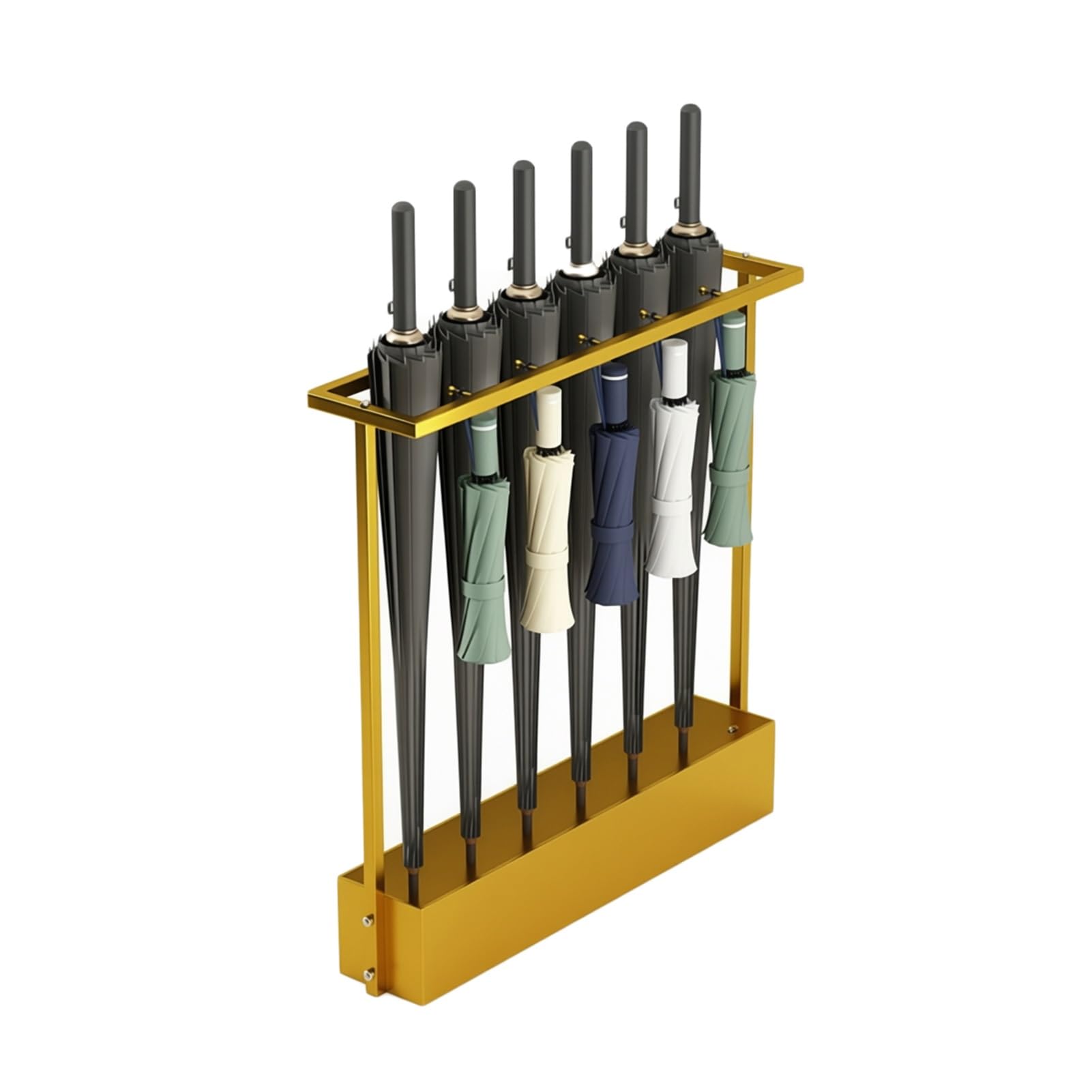 ZFUCMAYL Iron Umbrella Stand Rack,Hotels Umbrella Storage Organizer with Hooks,Height 58cm,Space-saving,for Home Entryway Shop Schools(Gold)