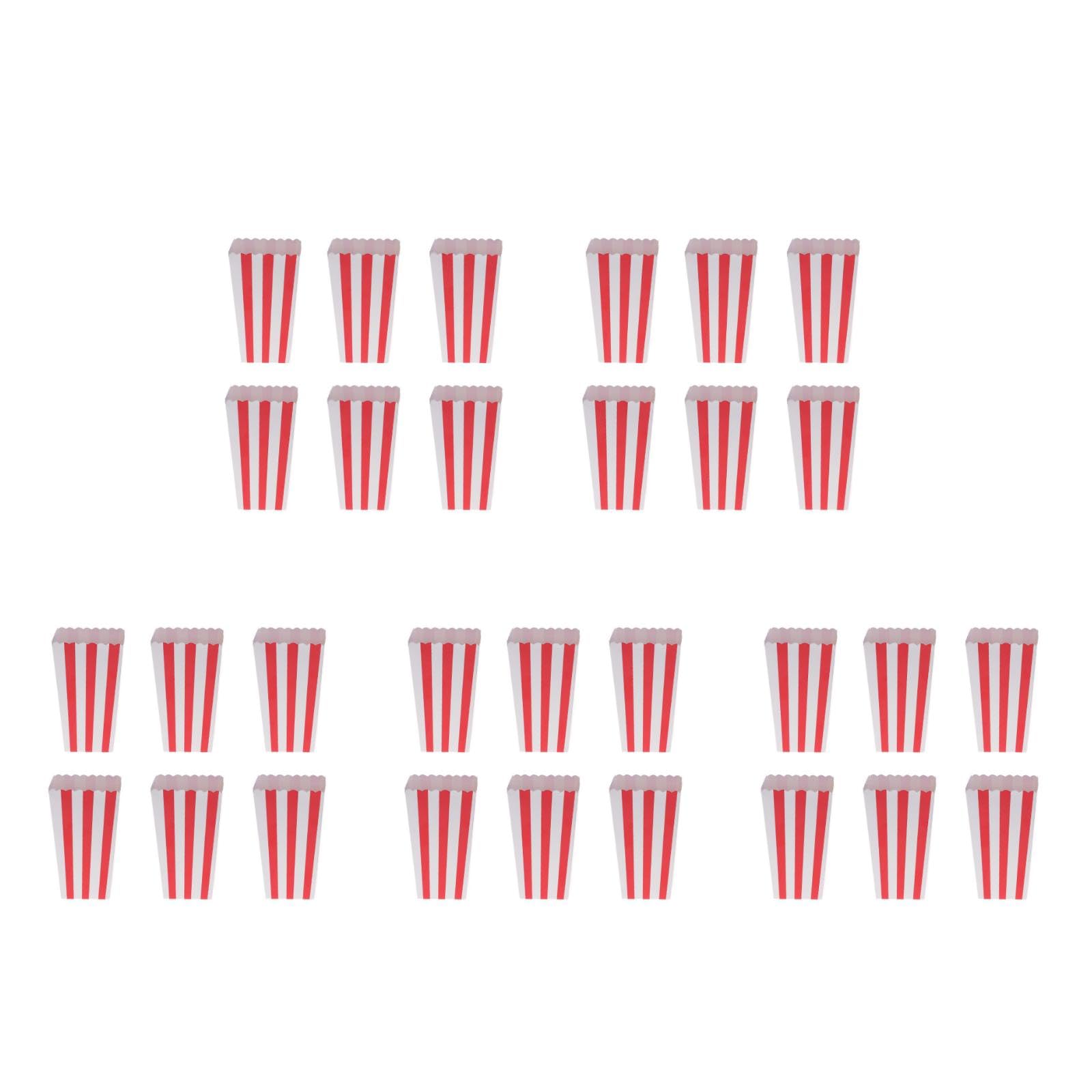 LOGOFUN 120PCS Popcorn Boxes Paper Containers with Stripe Pattern for Movie Theater Wedding Favors Dessert Tables Supplies - Red