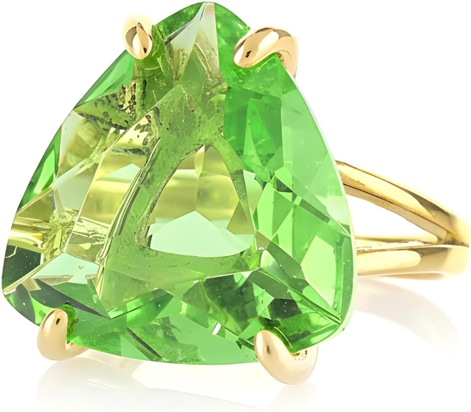 Green Tourmaline Trillion Cut Ring - 18mm Gemstone Statement Jewelry - 14k Gold for Women