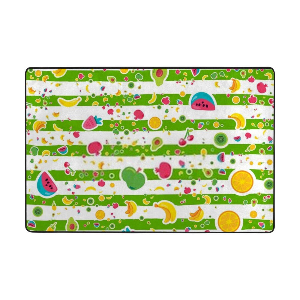 Tapis de salon doux en velours corail lavable à rayures vertes Ruchen 152x99cm