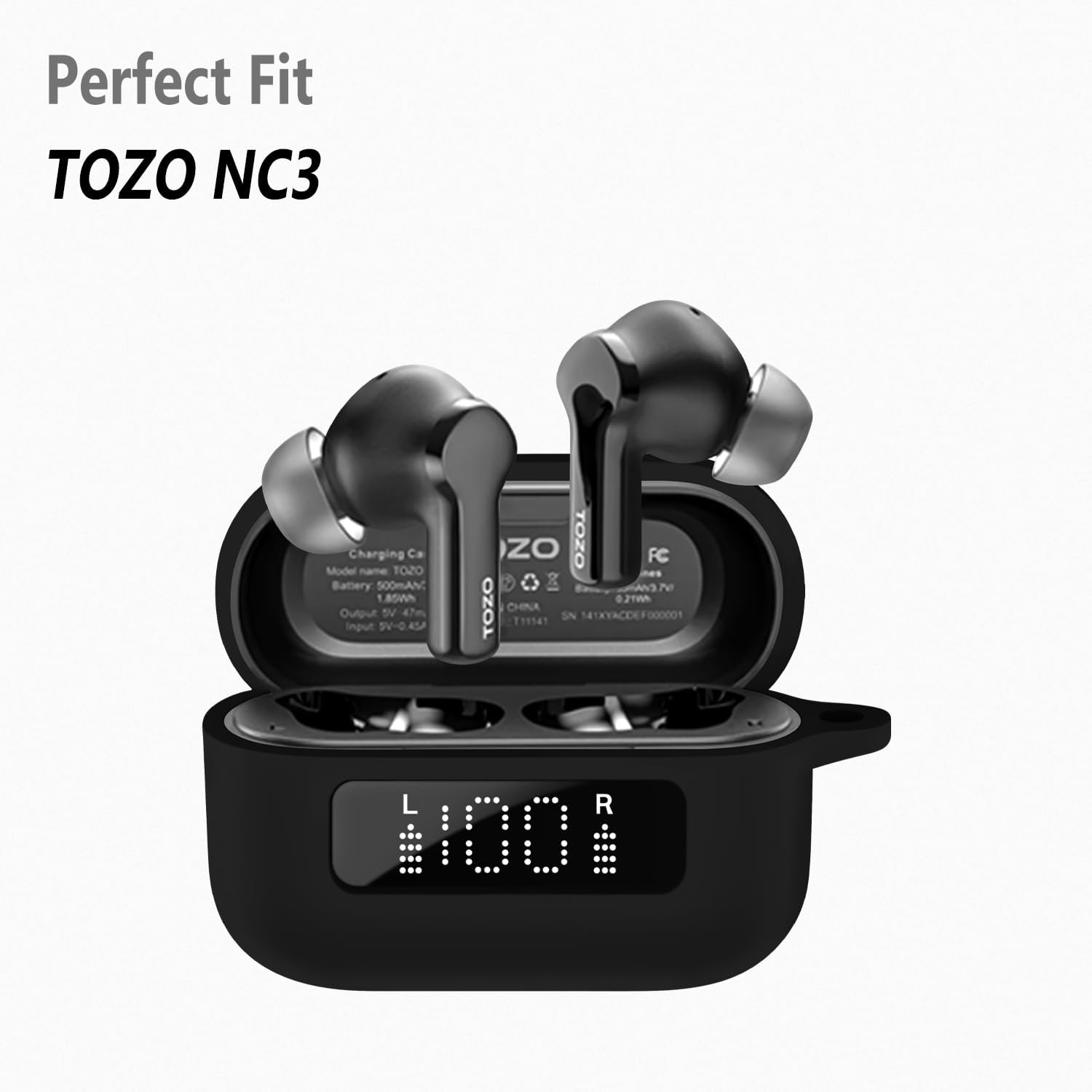 Geiomoo Silicone Case for TOZO NC3, Soft Flexible Scratch Resistant Protective Cover with Carabiner (Black) - Image 2