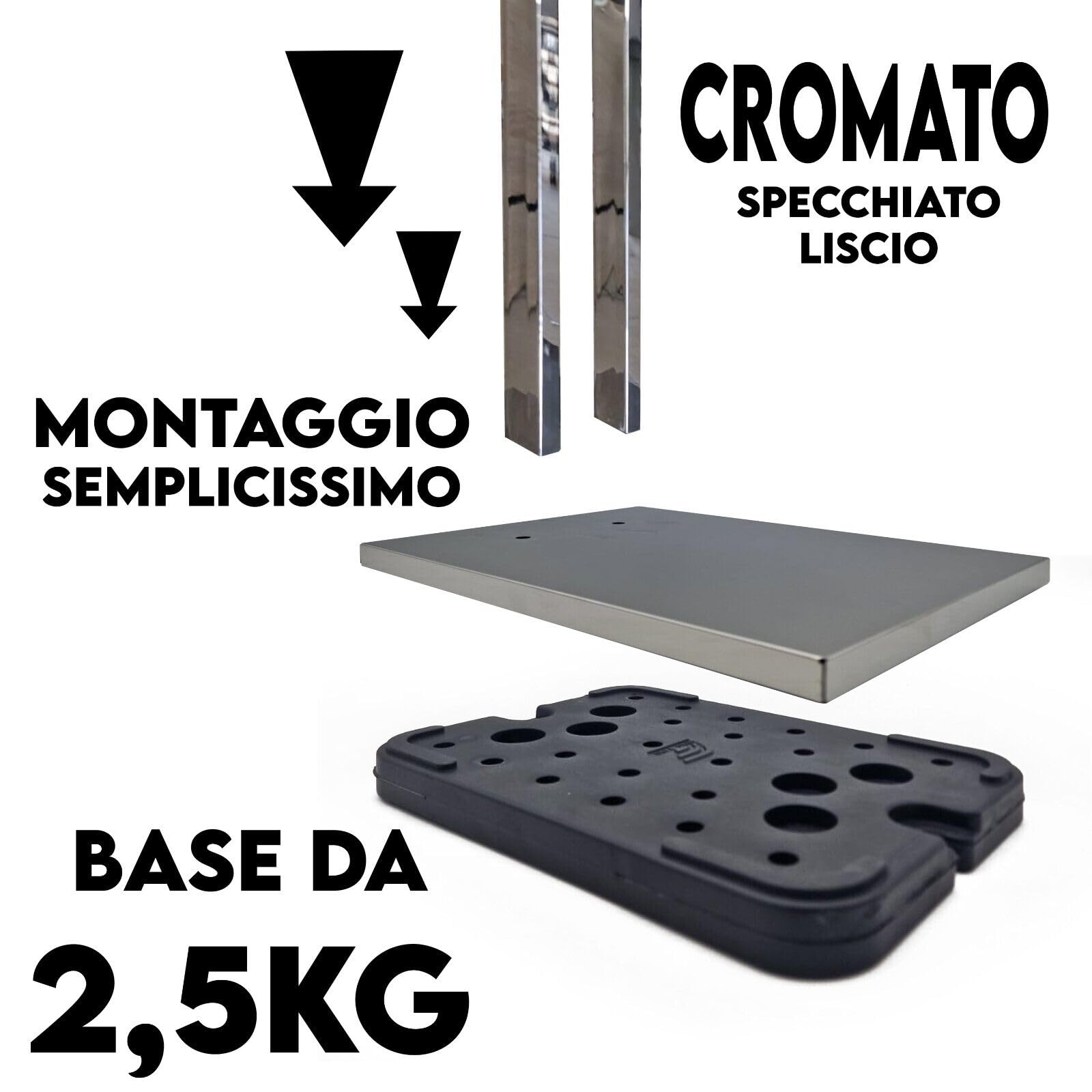 MAKA Portasciugamani da Terra in Metallo Argento Cromato Lucido Piantana da Bagno Con Bracci Portarotolo Carta Igienica Porta Scopino Toilette Moderno Regolabile Alluminio (Rotolo-Scopino)