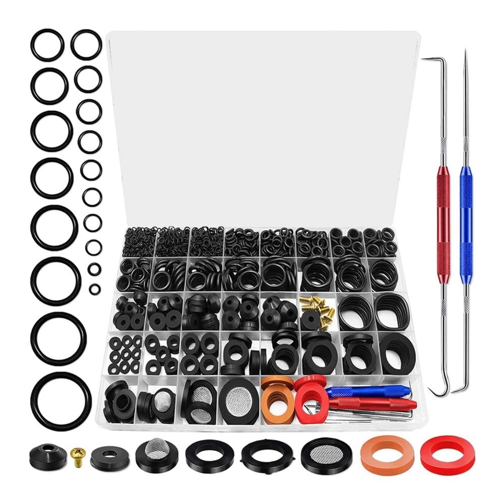 Xnuiasqe Black 37 Size 1075 Pcs Faucet Washers & O-Rings Kit & Plumbing Gasket Home Universal Rubber Washers Assortment Kit