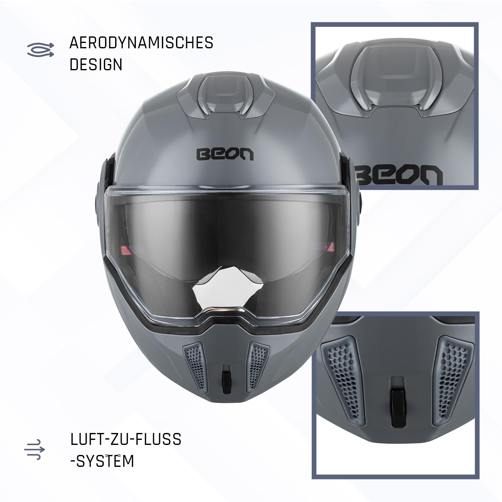 BEON Stradale Motorradhelm - Systemhelm Klapphelme mit Visier und Sonnenblende - Rollerhelm Sonnenblende - Motorrad Helm Damen & Herren - Integralhelm 180° Klappbar - XXL