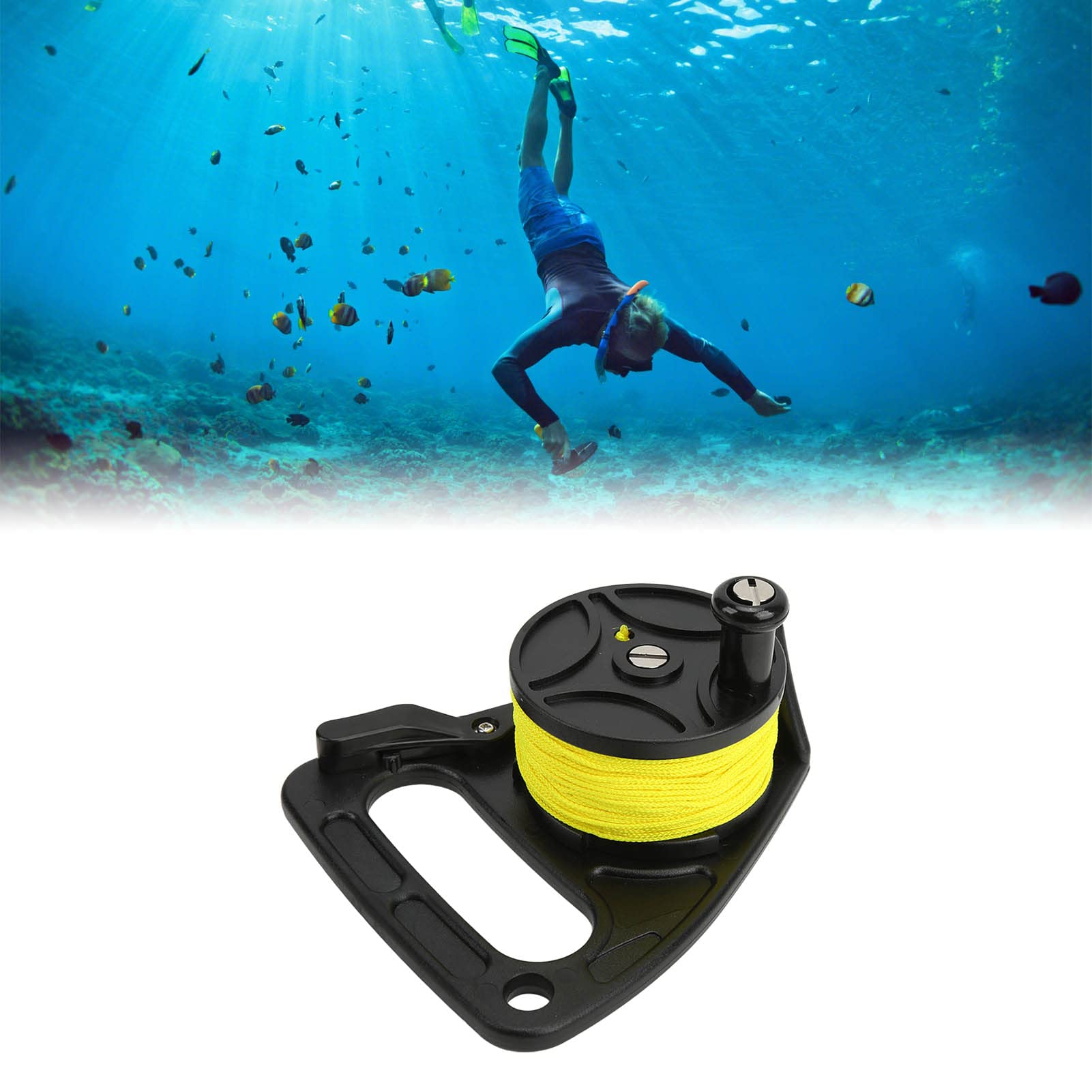 Taucherrollen -Fischereifischerei mit Daumenstopper Haken 46m Nylon gewebter Draht zum Schnorcheln unter Wasser Wasser Gelb gelb