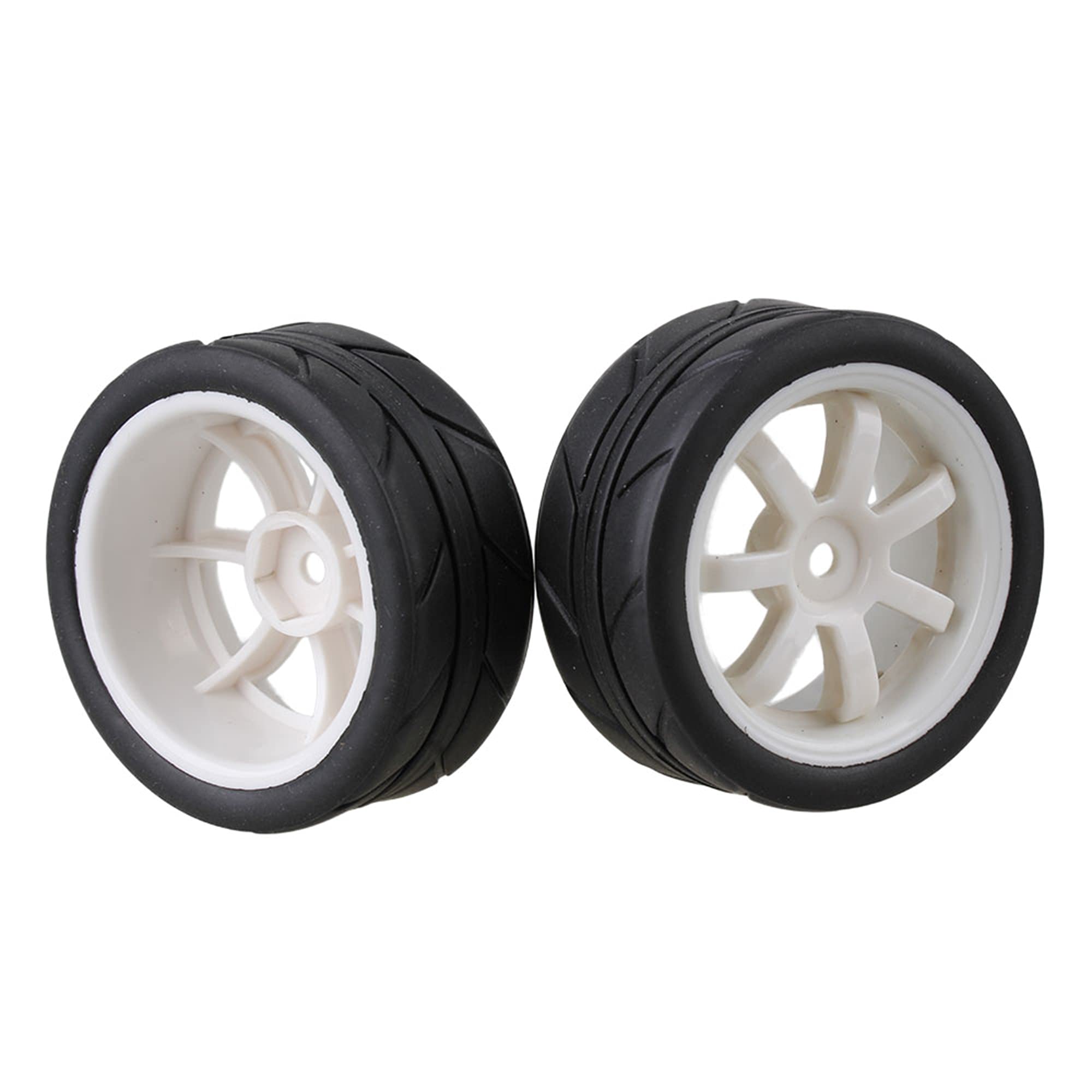 Mxfans 4Pcs RC 1:10 7-Spoke Plastic Wheel Rims & Rubber Tires for On Road Car