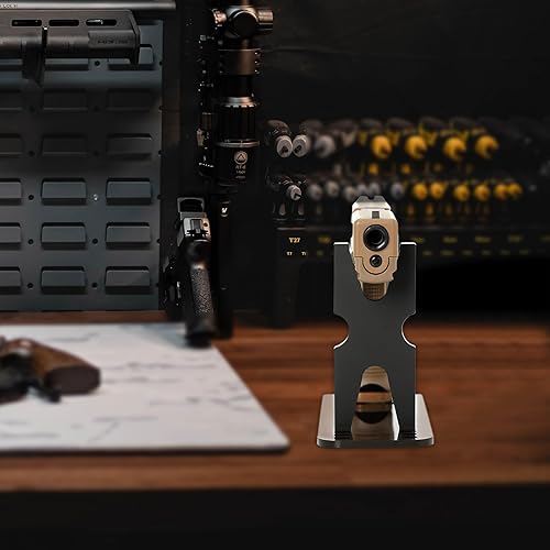 Miniatura 9 de OCQOTAT Estante de exhibición de acrílico para pistola ajustable, soporte de pistola transparente negro para pistola de mano, estante portátil para