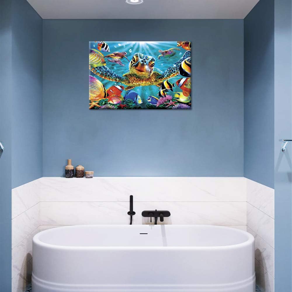 TUMOVO Wall Art for Bedroom Sea Turtle Picture Painting on Canvas The Underwater World Canvas Wall Art Animal Art Work for Home Walls Contemporary Home Decor Stretched Framed Ready to Hang - 16" x 24" 16 in x 24 in (W x H) Artwork-05