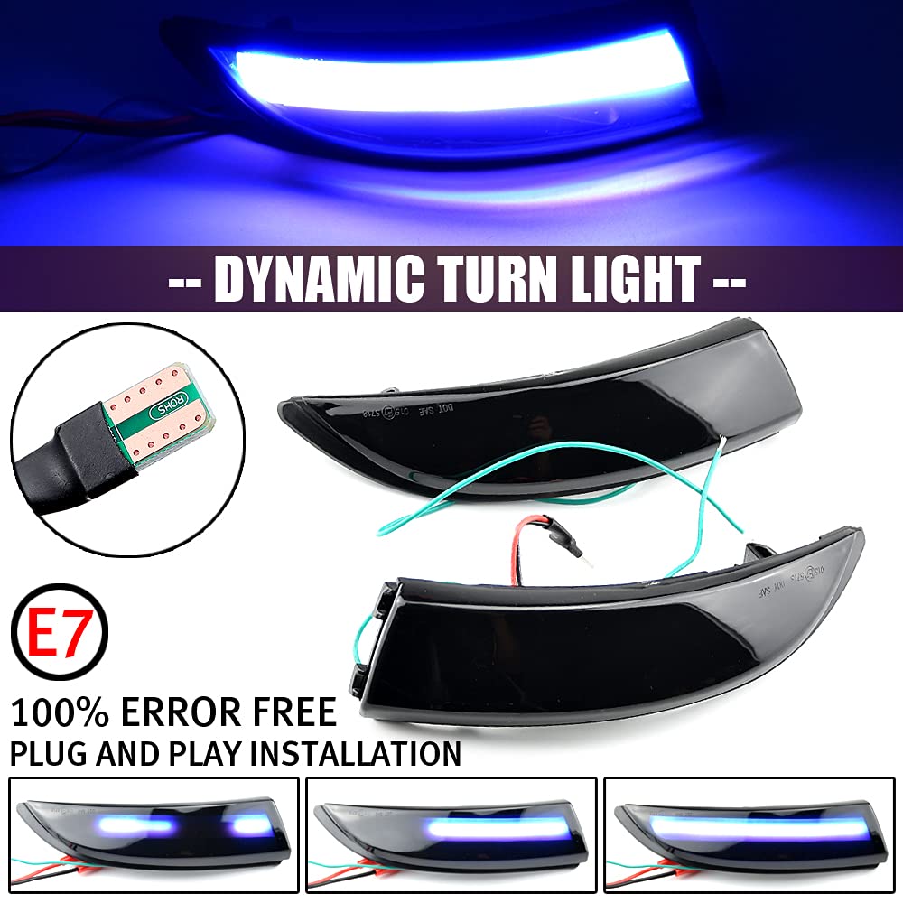 QKLsudua 2pcs Dynamic Sequential Blink Compatible with For-d Fiesta 2008-2017, B-Max 2012-2017 LED Side Mirror Turn Signal Light Assembly-Blue and Yellow