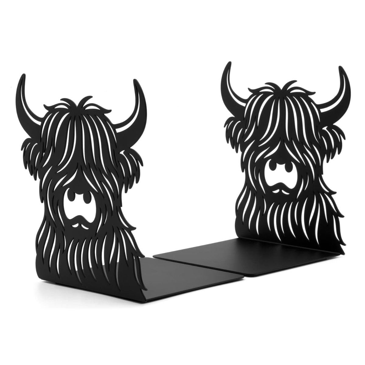 CKB LTD Set of 2 Highland Cow Bookends, Cute Flat Book Ends Black