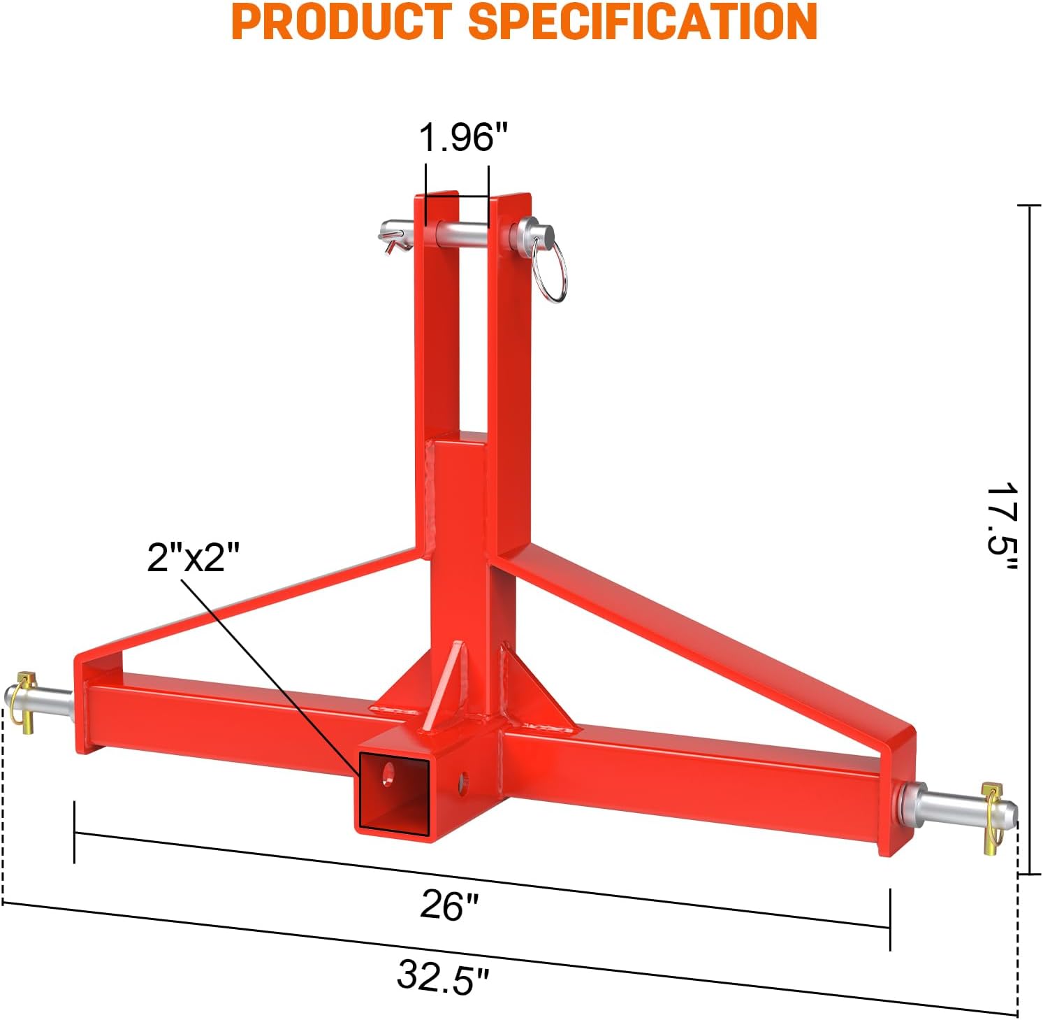3 Point Hitch 2” Receiver, Red Tractor Mover Drawbar Hitch, 3 Pt Quick Hitch Farm Equipment and Subcompact Trailer Hitch for Tractor Standard Category 1