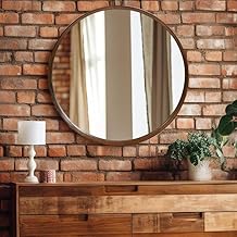 Alfa Design Round Shape Wall Mirror - 18 (Brown) | Wooden Frame Decorative Mirror for Bathroom, Living Room, Entryway, Vanity & Washroom | Modern & Stylish Wall Decoration Mirrors for Home Decor